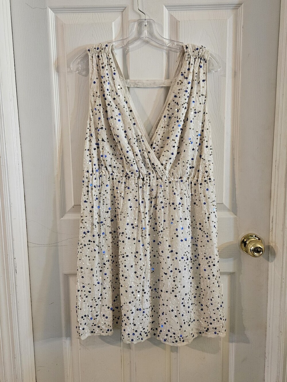 $298 NEW French Connection Celeste Sequin Dress Missing Belt Milka Blue Silver 4